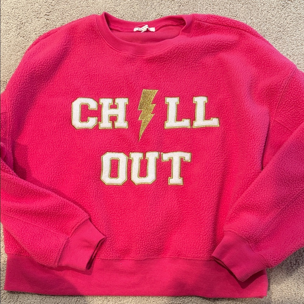 Beavely Chill Out lightening bolt hot Pink fleece Sweatshirt sz XS